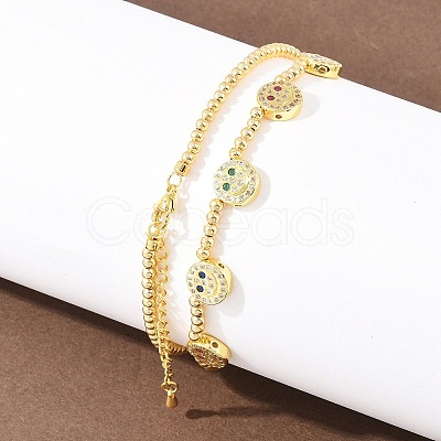 Brass Micro Pave Colorful Cubic Zirconia Smiling Face Round Beaded Bib Necklaces for Women NJEW-F364-07B-G-1
