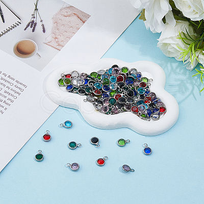 112Pcs 8 Colors 304 Stainless Steel with Glass Charms STAS-HS0001-04-1