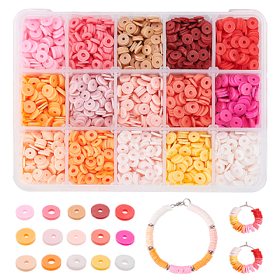 3750Pcs 15 Colors Flat Round Handmade Polymer Clay Beads CLAY-AR0001-20-1
