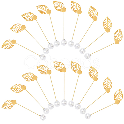 60Pcs 2 Styles Leaf Stainless Steel Round Tray Stick Lapel Pins JEWB-SC0001-75E-1