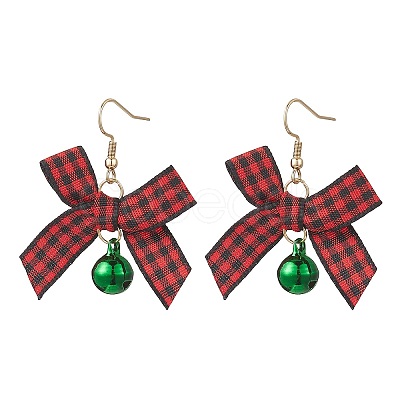 Christmas Bell with Bowknot Brass Handmade Polyester Dangle Earrings EJEW-JE06669-1