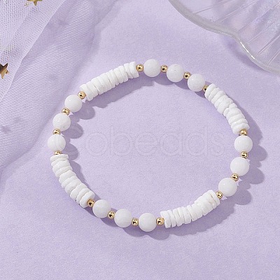 Natural White Shell & Malaysia Jade Beaded Stretch Bracelets for Women BJEW-JB13144-1