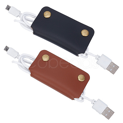 2Pcs 2 Colors Wide Imitation Leather Cable Keepers AJEW-GF0006-46-1