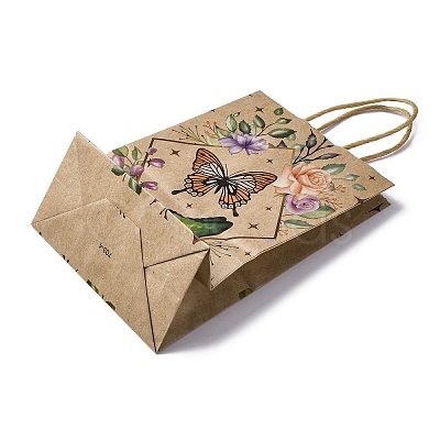 Flower Butterfly Pattern Kraft Paper Bags CARB-F012-03C-1