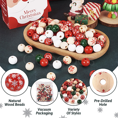 140Pcs 7 Styles Painted Natural Wood European Beads WOOD-TA0001-65-1
