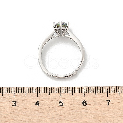 Rhodium Plated 925 Sterling Silver Moissanite Adjustable Rings for Women RJEW-U038-09P-1