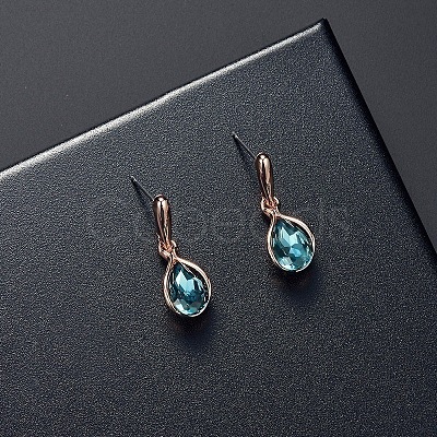 Teardrop Alloy Glass Pendant Necklaces & Stud Dangle Earrings Sets for Women WGD12E0-02-1