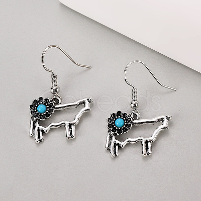 Alloy & Synthetic Turquoise Flower Dangle Earrings WGE566C-01-1