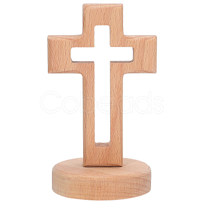 Wood Cross Figurines Ornaments DJEW-WH0016-75-1