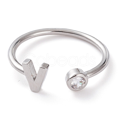 Brass Micro Pave Clear Cubic Zirconia Cuff Rings RJEW-J074-01P-V-1