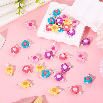 30Pcs 5 Colors Acrylic Beaded Connector Charms PALLOY-TAC0195-1