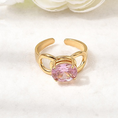 Brass Micro Pave Glass Cuff Rings for Women RJEW-K312-05G-1