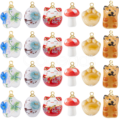 24Pcs 6 Styles Porcelain Pendants PALLOY-FH00169-1