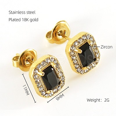 304 Stainless Steel Cubic Zirconia Stud Earrings FS-WGD0B7C-13-1