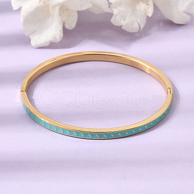 304 Stainless Steel Enamel Hinged Cuff Bangles for Women SA-CBAC920-15G-01H-1