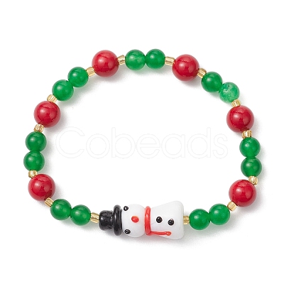 Christmas Natural Dyed Mashan Jade Gemstone Beaded Stretch Bracelets BJEW-MZ00193-1