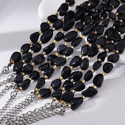 Synthetic Blue Goldstone Beaded Bracelets for Women G-P563-07P-13-1