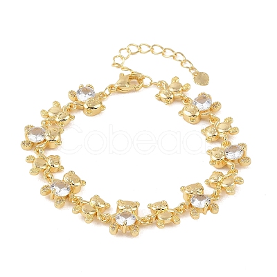 Bear Brass Micro Pave Cubic Zirconia Link Chain Bracelets for Women BJEW-K248-05G-01-1