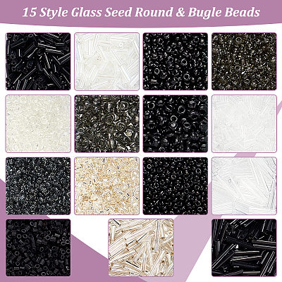 PandaHall Elite 15 Style Glass Seed Round & Bugle Beads SEED-PH0001-86-1