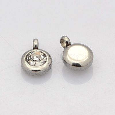 Trendy Original Color 304 Stainless Steel Faceted Grade A Rhinestone Flat Round Charms Pendants RB-N030-01C-1