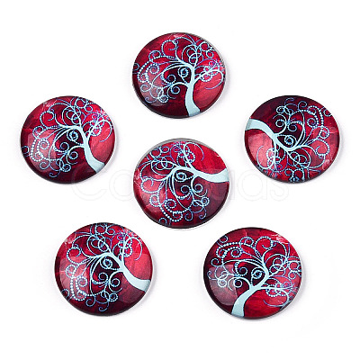 Half Round/Dome Tree Pattern Glass Flatback Cabochons for DIY Projects GGLA-Q037-25mm-M28-04-1