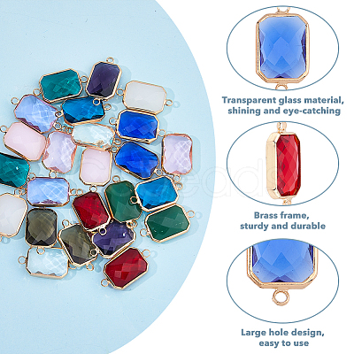 24Pcs 12 Colors Alloy Faceted Glass Connector Charms FIND-FI0001-08A-1
