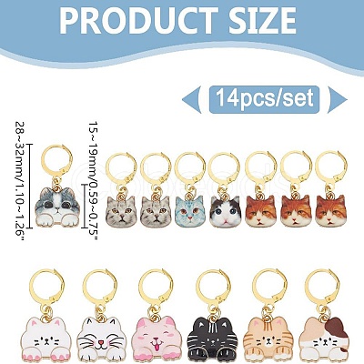 Alloy Enamel Cat Charm Locking Stitch Markers HJEW-AB00539-1