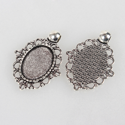 Tibetan Style Alloy Pendant Cabochon Settings X-TIBEP-N003-31AS-1