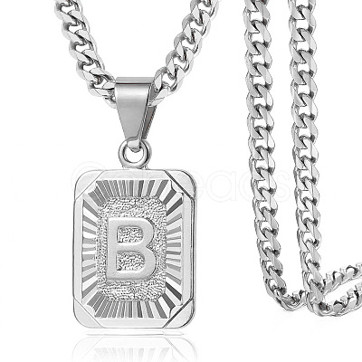 Rectangle with Letter Pattern 304 Stainless Steel Pendant Necklaces FS-WGFC766-29-1