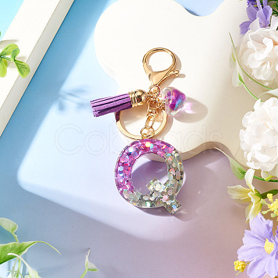 Alloy Resin Heart Keychains KEYC-TADJ0002-01G-Q-1