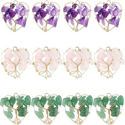 12Pcs 3 Styles Natural Gemstone Pendants FIND-FH0004-67-1