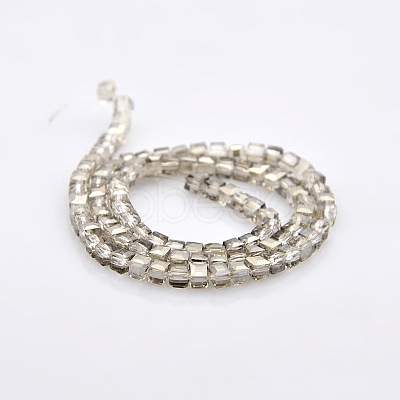 Half Plated Clear Glass Faceted Cube Beads Strands GLAA-A031-3mm-HP03-1