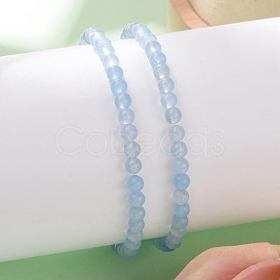 4mm Round Natural Dyed Aquamarine Beads Bracelet for Men X-KG3069-23-1