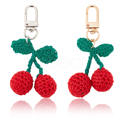 4Pcs 2 Colors Cherry Wool Knitting Pendant Decorations HJEW-CP0001-19-1
