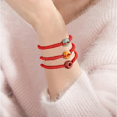 Natural Yellow Jade Donut Braided Bead Bracelet BJEW-SW00047-04-1
