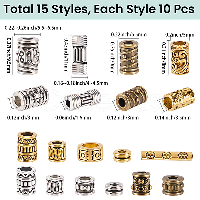 150Pcs 15 Styles Tibetan Style Zinc Alloy Beads FIND-SC0019-97-1