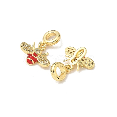 Brass Pave Clear Cubic Zirconia Bee European Dangle Charms KK-K293-73G-1