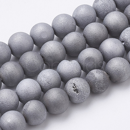 Electroplate Natural Druzy Geode Weathered Agate Beads Strands G-S284-6mm-07-1
