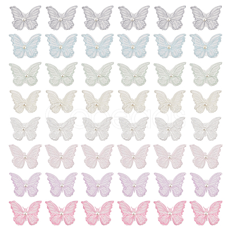 48Pcs 8 Colors Double Layered 3D Butterfly Polyester Embroidery Ornament Accessories PATC-FG0001-62-1