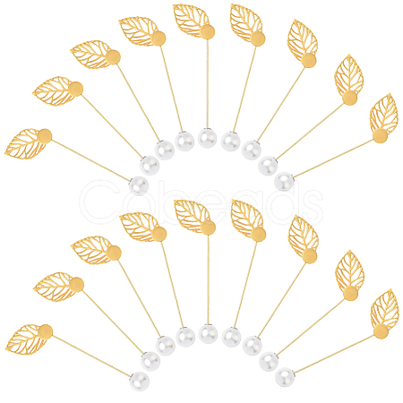 60Pcs 2 Styles Leaf Stainless Steel Round Tray Stick Lapel Pins JEWB-SC0001-75E-1