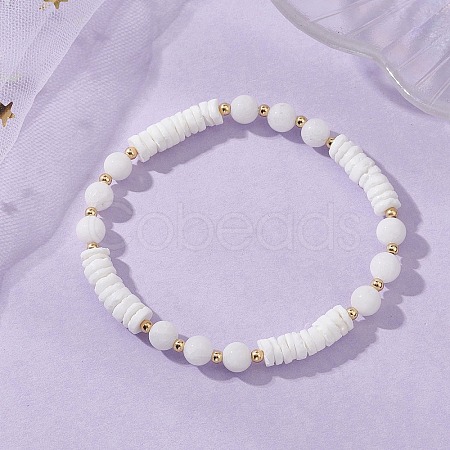 Natural White Shell & Malaysia Jade Beaded Stretch Bracelets for Women BJEW-JB13144-1