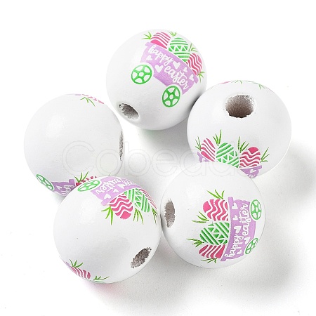 Easter Theme Printed Wood European Beads WOOD-M010-02D-1