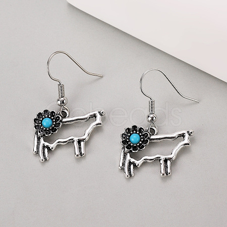Alloy & Synthetic Turquoise Flower Dangle Earrings WGE566C-01-1