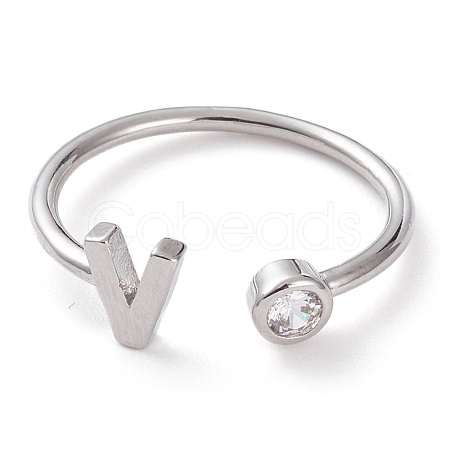 Brass Micro Pave Clear Cubic Zirconia Cuff Rings RJEW-J074-01P-V-1