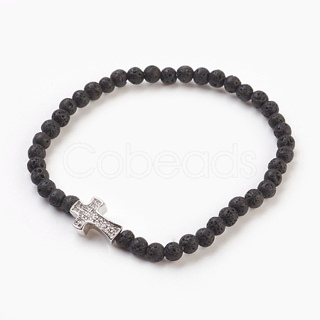 Natural Lava Rock Beads Stretch Bracelets BJEW-JB03823-02-1