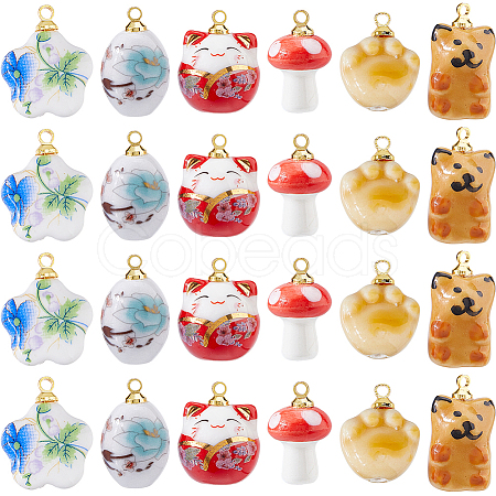 24Pcs 6 Styles Porcelain Pendants PALLOY-FH00169-1