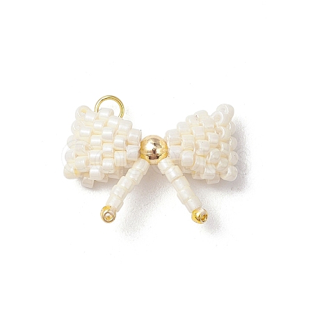 Glass Seed Beaded Bowknot Pendants PALLOY-MZ00564-01-1