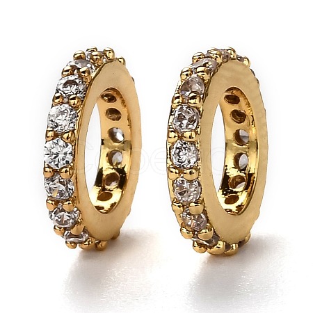 Brass Micro Pave Cubic Zirconia Rondelle European Beads KK-B028-18G-B-1