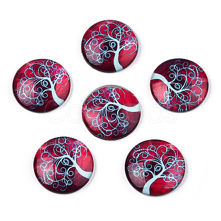 Half Round/Dome Tree Pattern Glass Flatback Cabochons for DIY Projects GGLA-Q037-25mm-M28-04-1