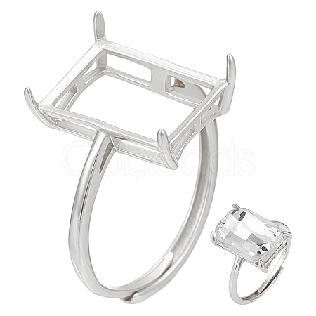 1Pc Adjustable 925 Sterling Silver Rectangle Ring Component STER-BC0003-67P-1